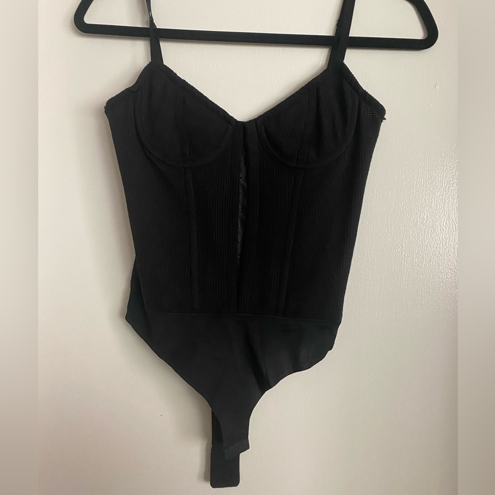 Intermix Black Ribbed Bustier Bodysuit